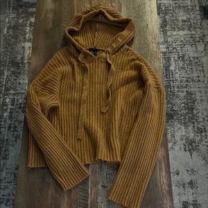 Forever 21 Ribbed Knit Hoodie in Tan